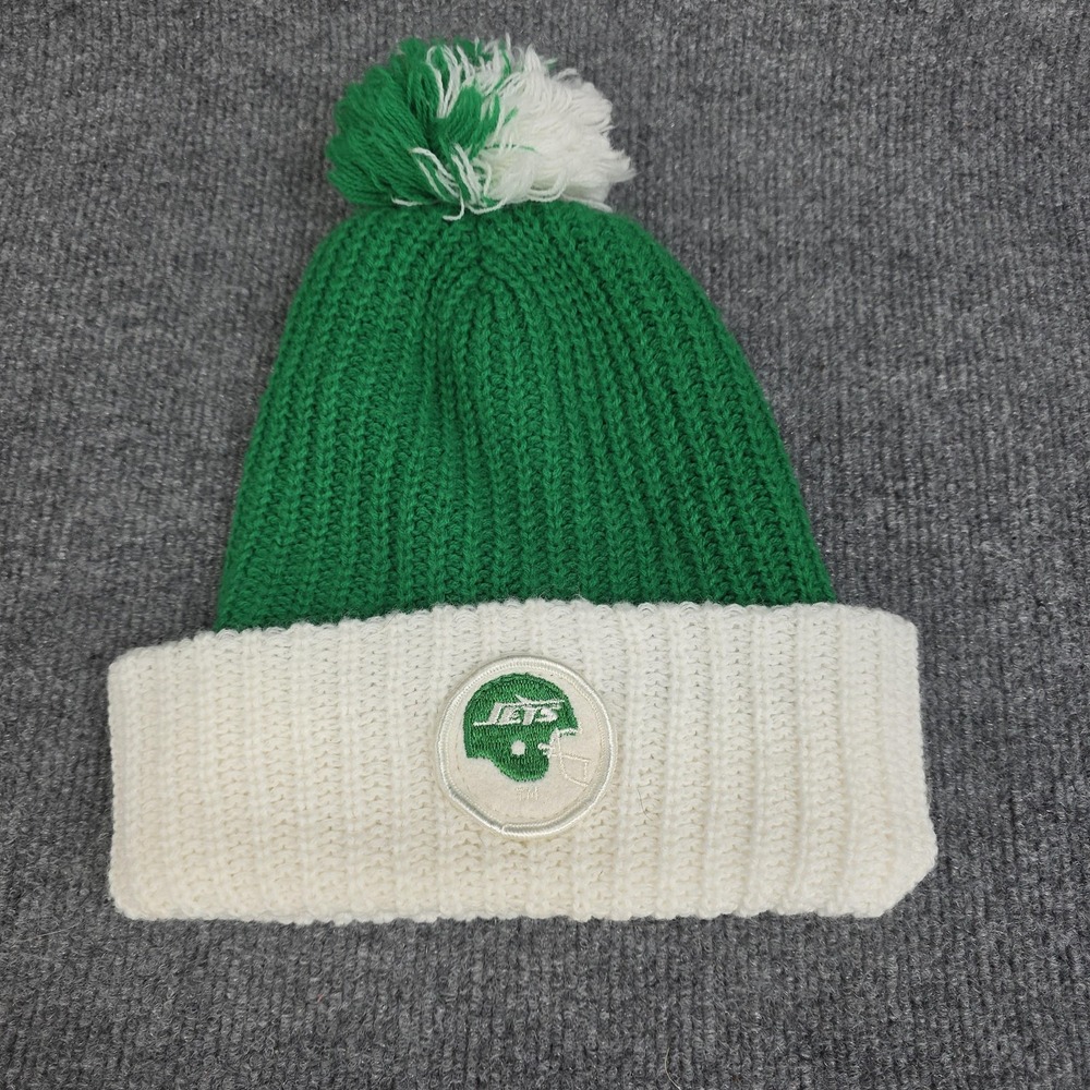 VINTAGE New York Jets Hat Cap Beanie Green White Retro Logo NFL Football‎ Mens